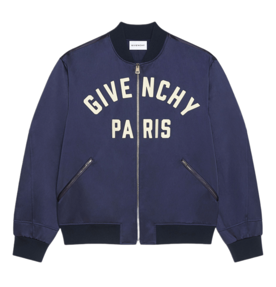 Givenchy Couture Seam Bomber in Satin with Givenchy Paris Embroidery - Navy