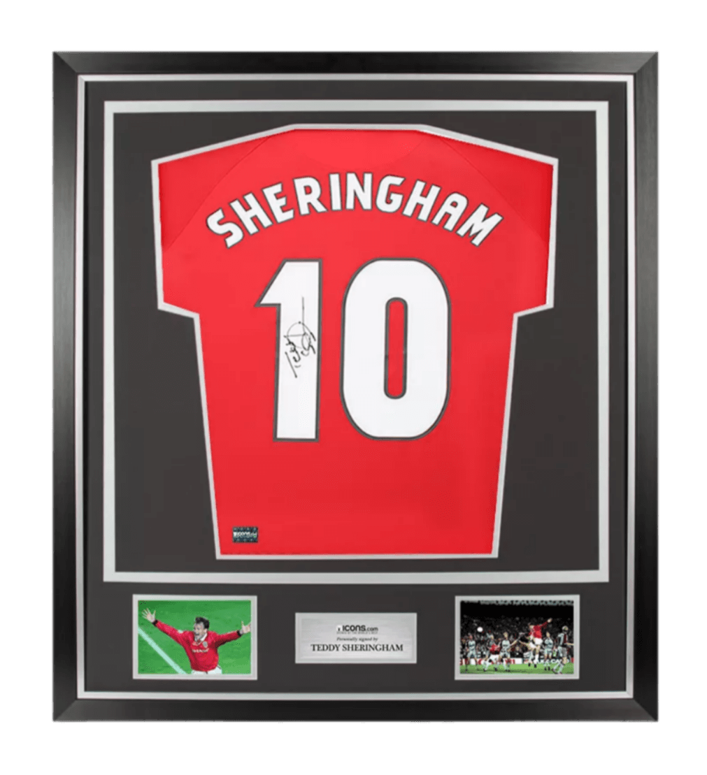 Teddy Sheringham Back Signed Manchester United 1999 Home Shirt In Classic Frame