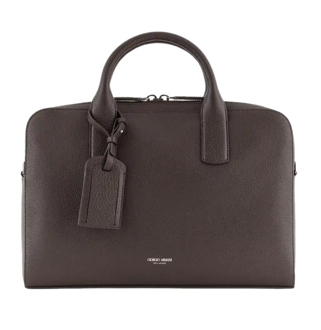 Giorgio Armani Pebbled Leather Briefcase - Brown