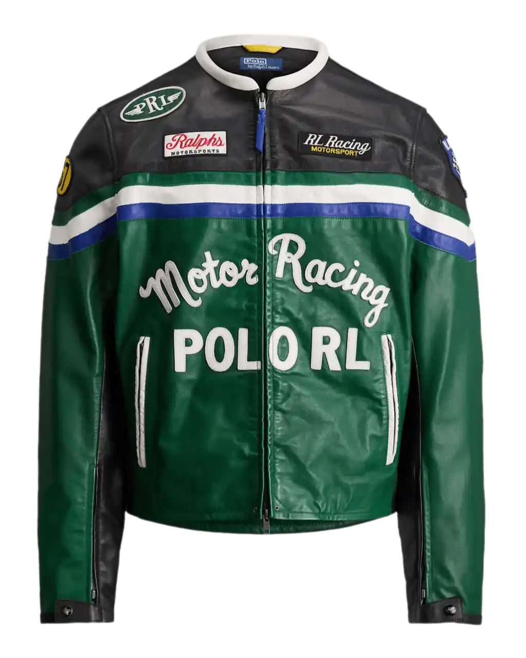 Ralph Lauren Leather Café Racer Jacket - Tennis Green Multi