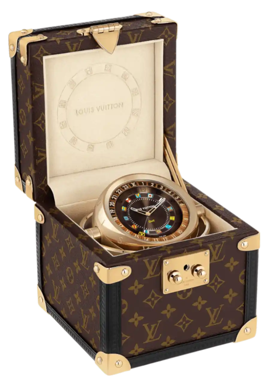 Louis Vuitton Trunk Table Clock, Quartz, 80mm, Brass, Monogram