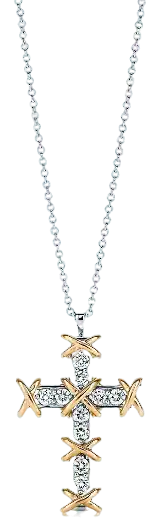 Tiffany Ten Stone Cross Pendant - 18K Gold and Platinum With Round Diamonds
