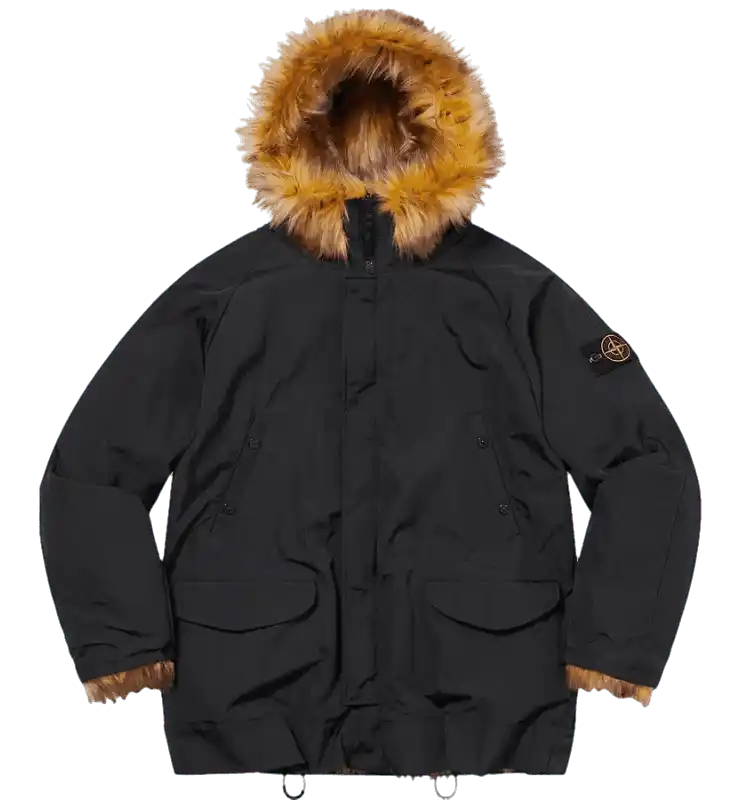 Supreme Stone Island Formula Steel Reversible Faux Fur Parka - Black