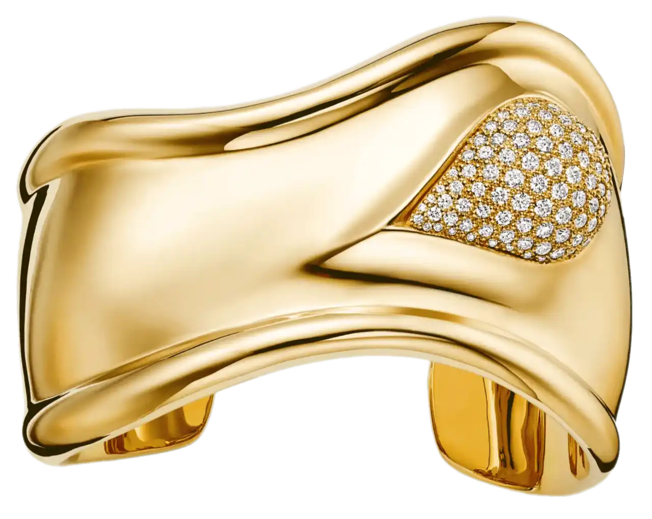 Tiffany Elsa Peretti Bone Cuff - Yellow Gold, Pavé Diamonds 43cm