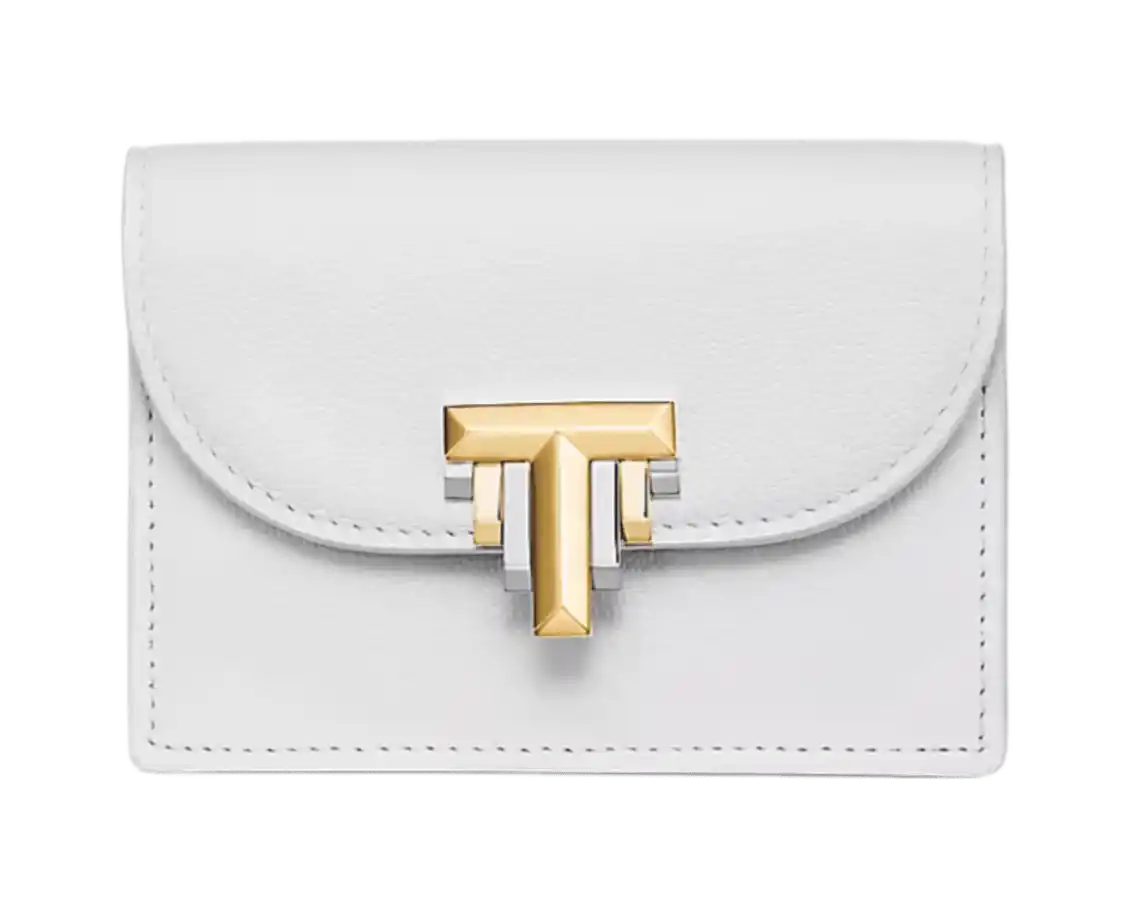 Tiffany T Deco Flap Card Holder - White Leather