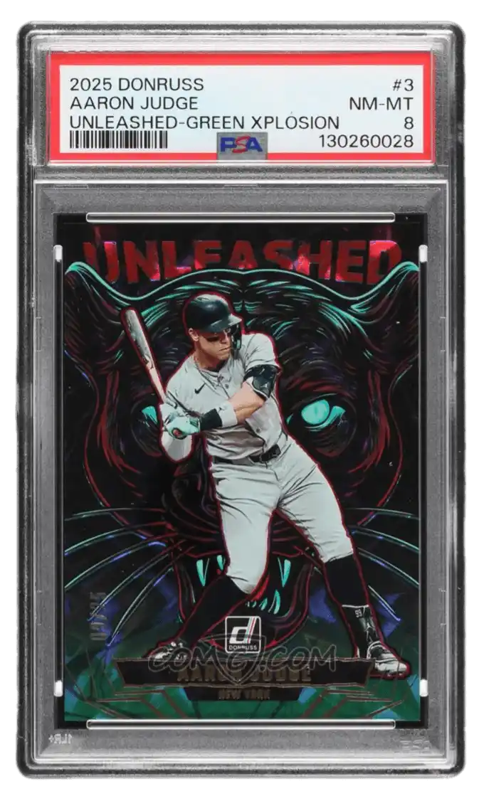 2025 Panini Donruss - Unleashed - Green Xplosion #3 - Aaron Judge /25 PSA 8