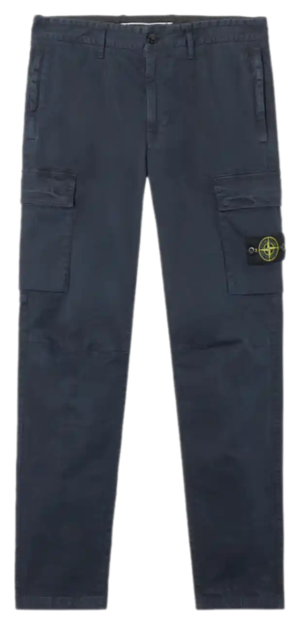 Stone Island Stretch Organic Broken Twill Cotton 'Old' Effect Cargo Pants - Blue
