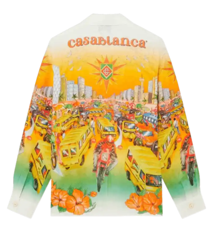 Casablanca Traffic Long Sleeve Linen Shirt - Multicolor