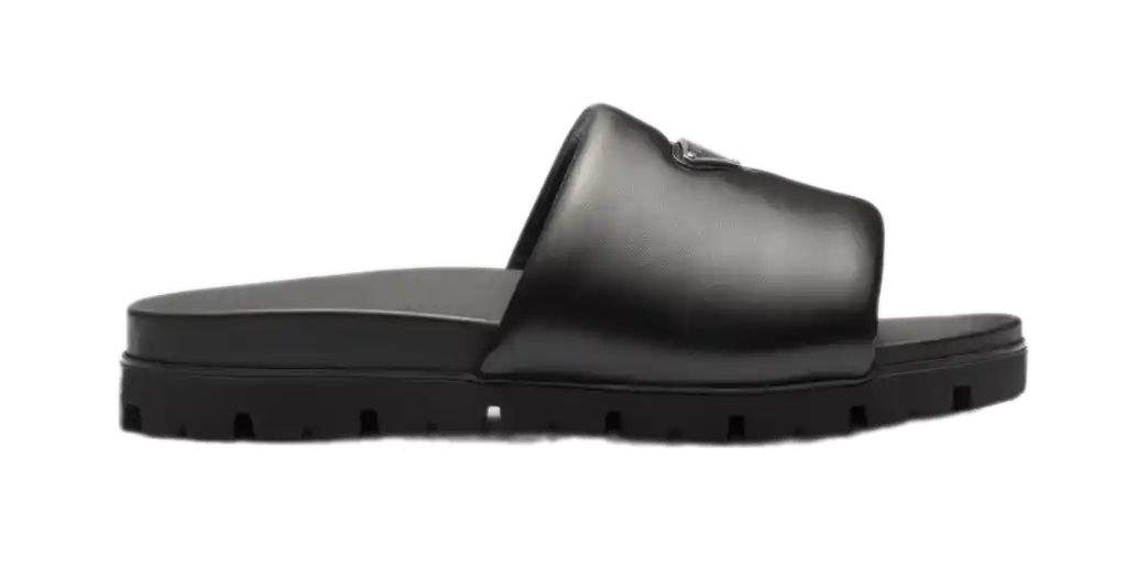 Prada Padded Nappa Leather Slides - Black