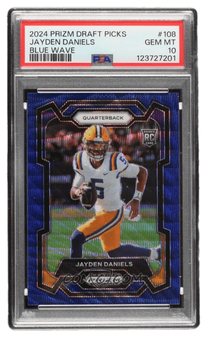 2024 Panini Prizm Draft Picks - Blue Wave Prizm #108 - Jayden Daniels /249 PSA 10
