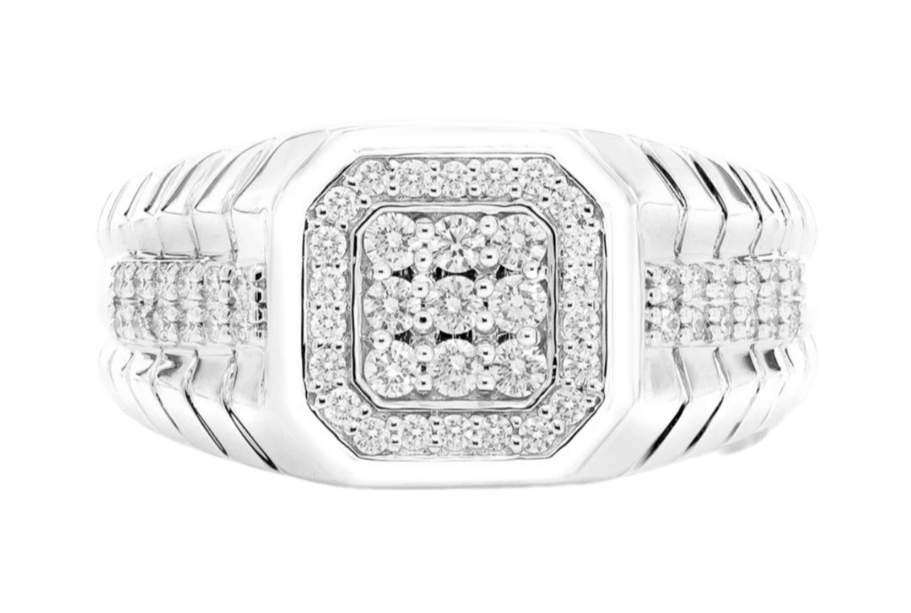 Asscher Cluster Halo Diamond Ring 14k Solid Gold 0.50ctw