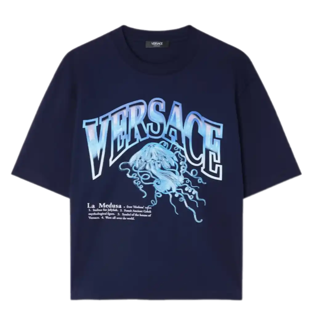 Versace La Medusa Varsity Boxy T-Shirt - Blue