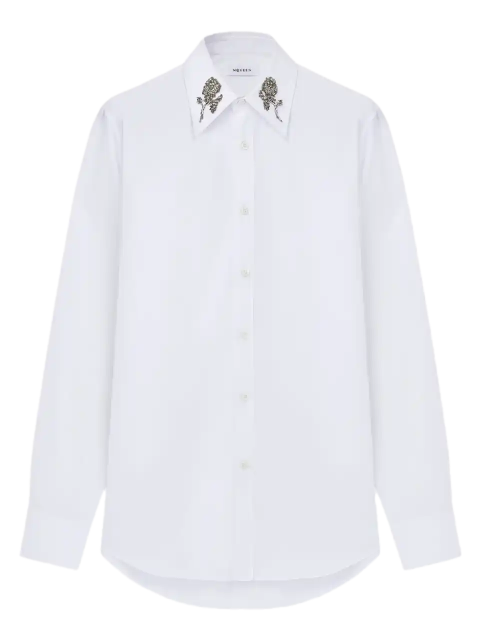 McQueen Sailor Tattoo Rose Embroidery Shirt - Optical White