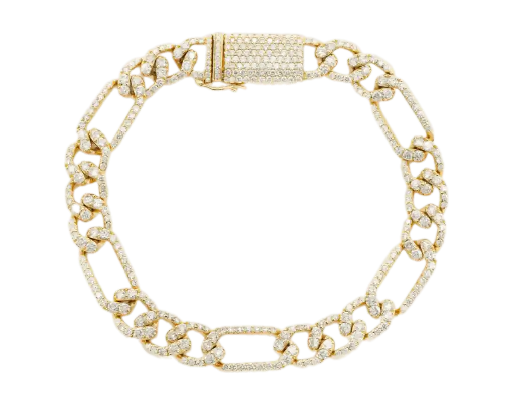 6MM Figaro Link Diamond Bracelet 14k Solid Yellow Gold 3.50ctw