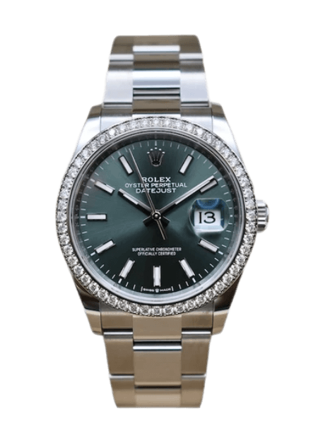 Rolex Datejust Mint Green Dial - 36mm, Steel and White Gold, Diamond Bezel (2024)