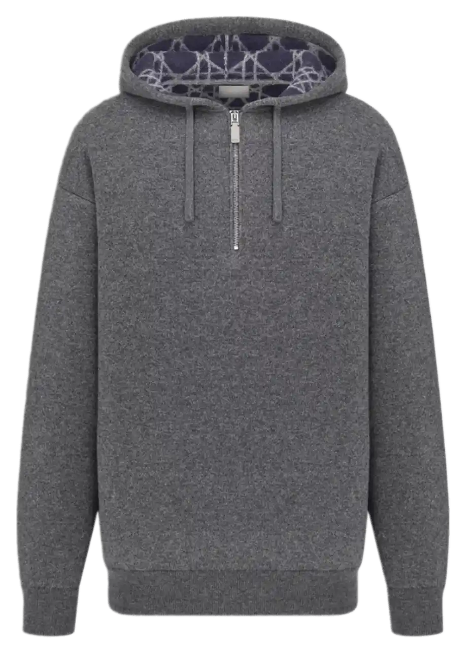 Dior Icons Hooded Sweatshirt - Gray Double-Sided Cashmere