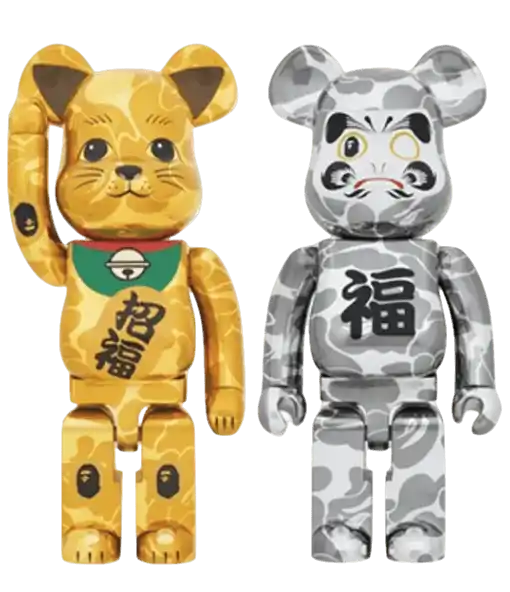 Bearbrick x BAPE Maneki Neko and Daruma 1000% 2x Set - Gold and Silver Plated