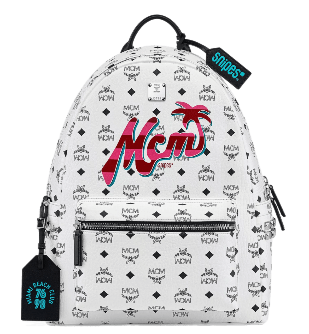 MCM x SNIPES Stark Side Studs Backpack in Visetos - White