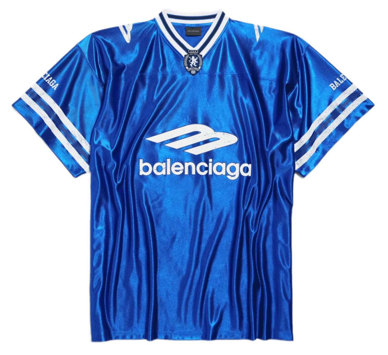 Balenciaga 3B Football V-neck T-shirt Oversized - Royal Blue/White