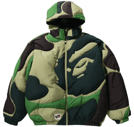 BAPE Mega ABC Camo Detachable Hoodie Puffer Down Jacket - Green