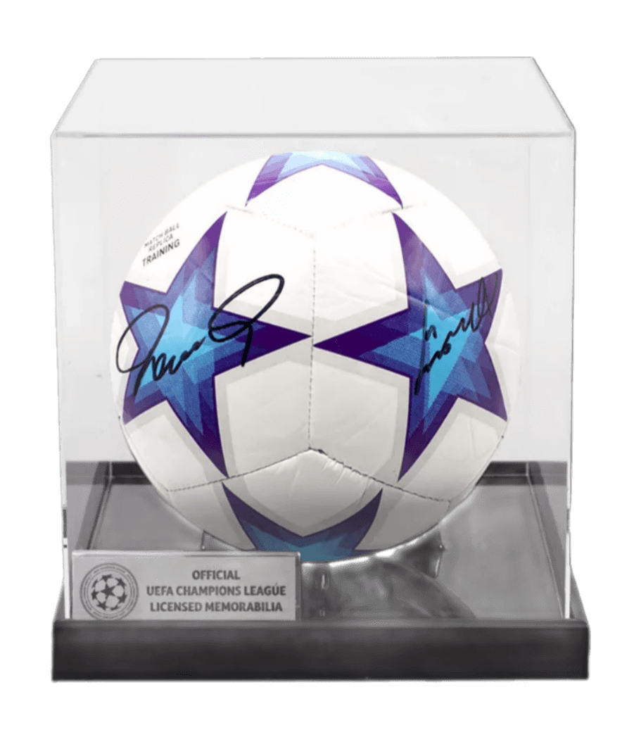 Didier Drogba and Fernando Torres Official UEFA Champions League Dual Signed Football In Acrylic Case