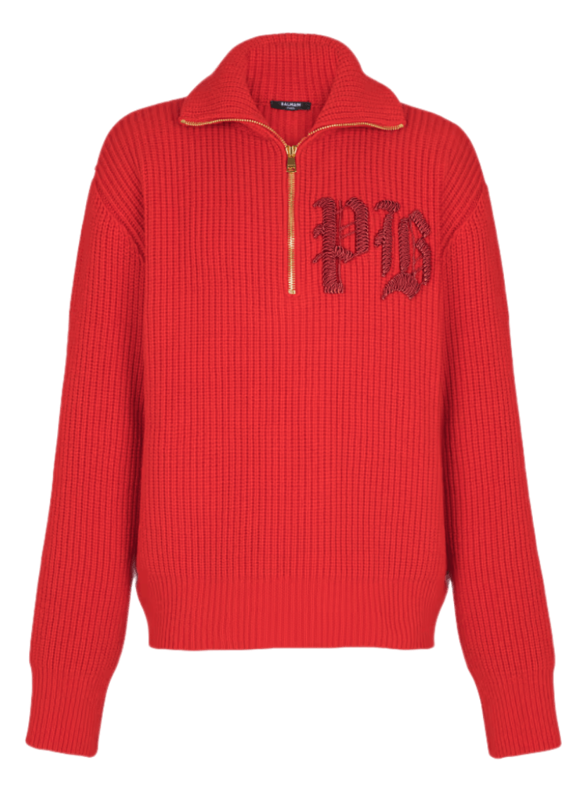 Balmain Cable Knit Jumper - Red
