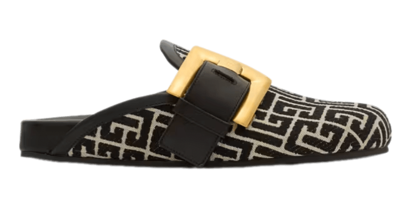 Balmain Anthem Mules in Jacquard Canvas with PB Monogram - Black