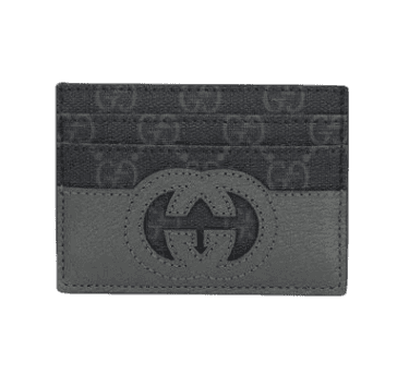 Gucci Card Case With Cut-Out Interlocking G - Black and Grey