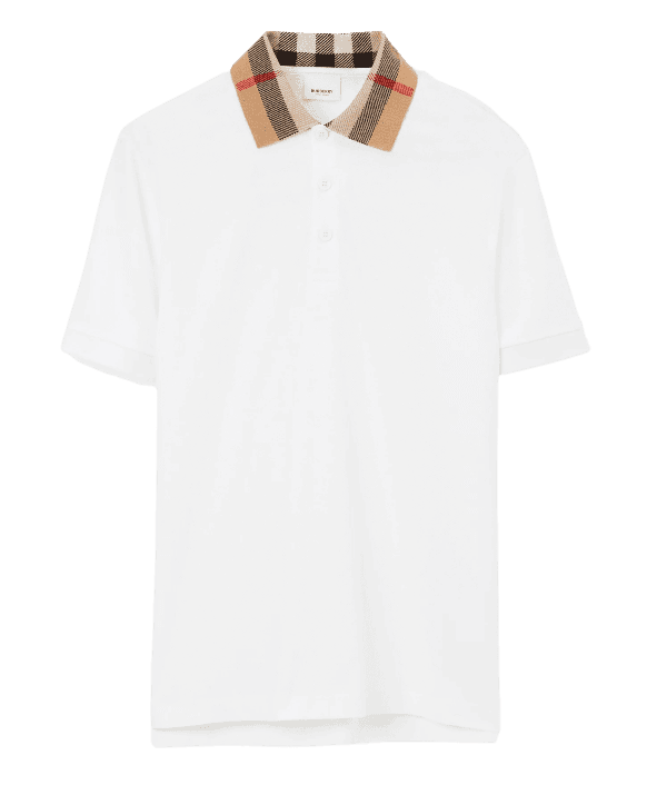 Burberry Check Collar Cotton Polo Shirt - White