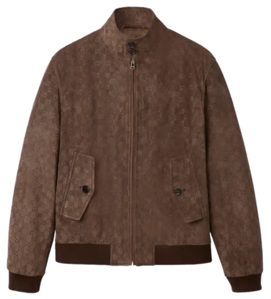 Gucci Embossed GG Suede Bomber Jacket - Brown