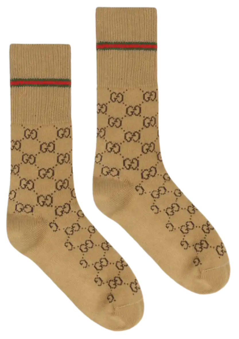 Gucci GG Cotton Socks with Web - Camel/Brown