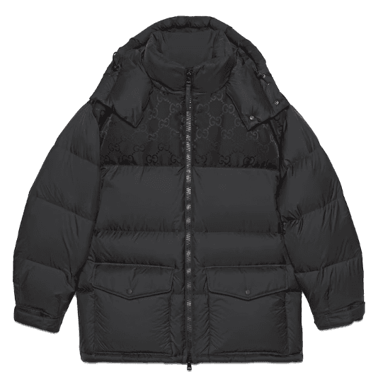 Gucci Nylon Down Jacket With GG Inserts - Black