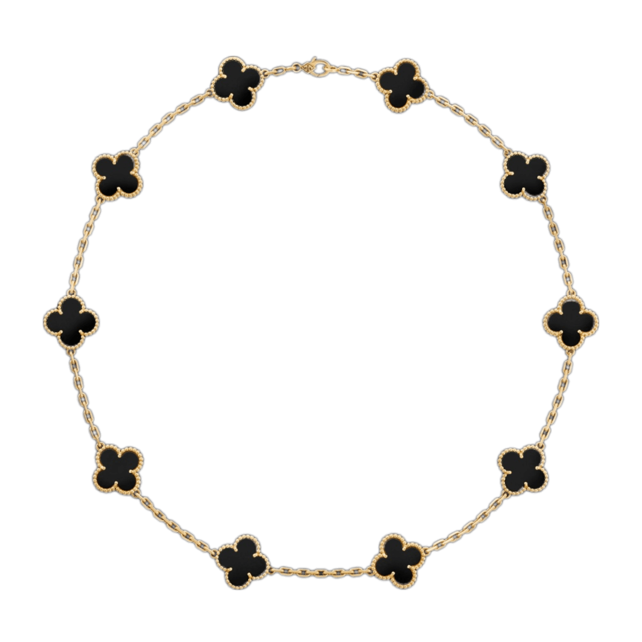 Van Cleef Vintage Alhambra Necklace 10 Motifs - Yellow Gold, Onyx