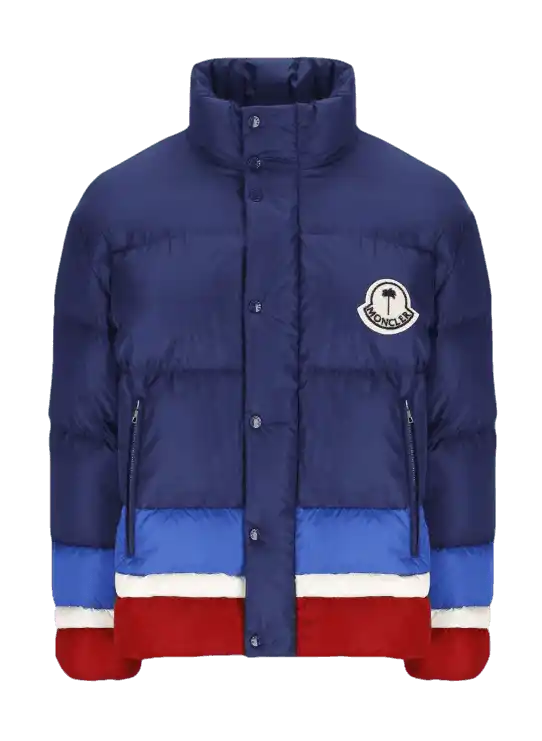 Moncler x Palm Angels Denneny Short Down Jacket - Blue/Burgundy/White
