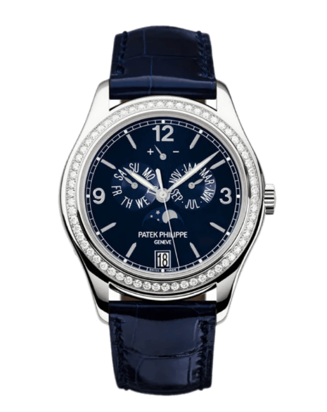 Patek Philippe Complications Annual Calendar Moonphase Navy Blue Dial - 39mm, 18K White Gold, Diamond Bezel