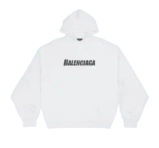 Balenciaga Men's Caps Destroyed Hoodie - White