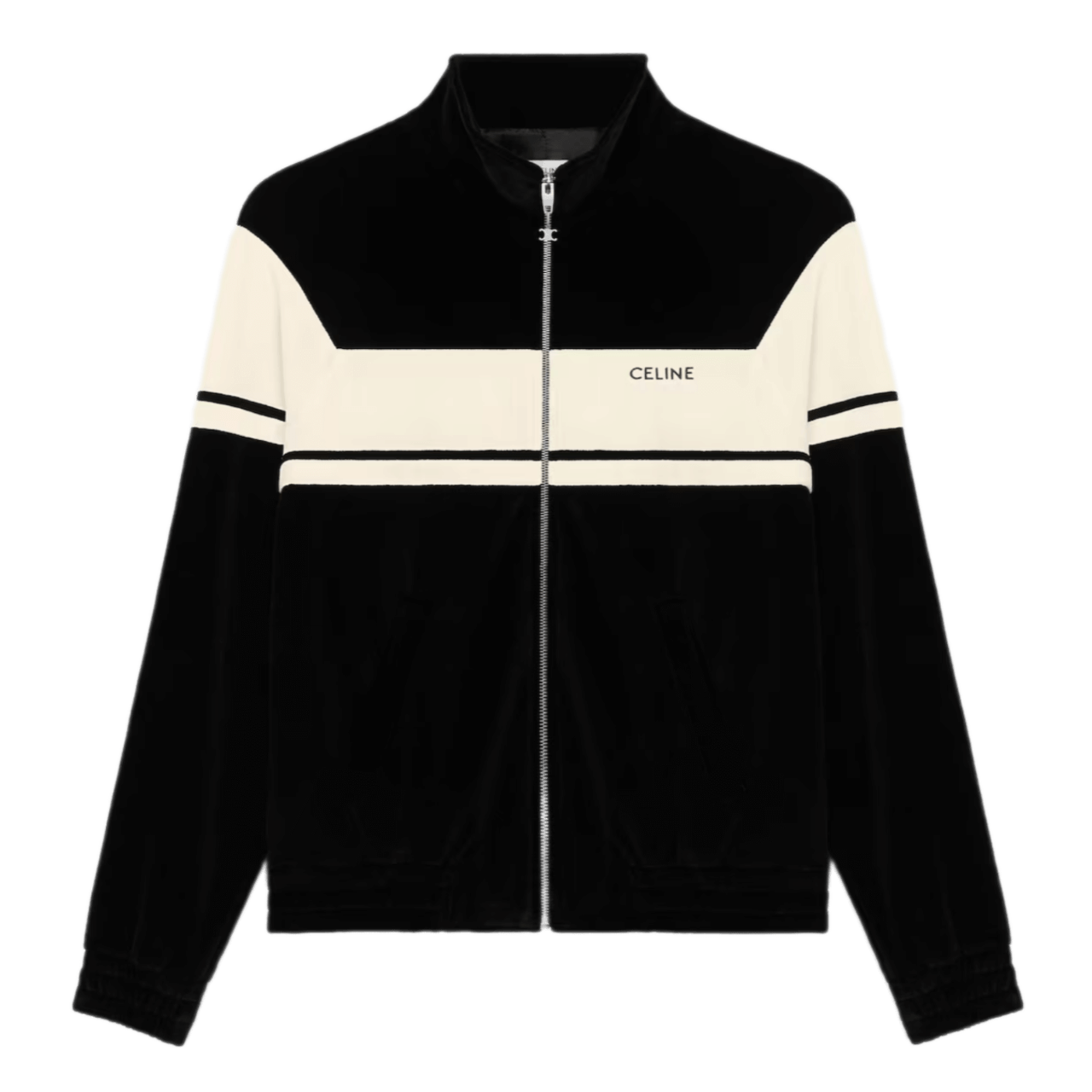 Celine Tracksuit Jacket In Velvet Jersey - Black/White