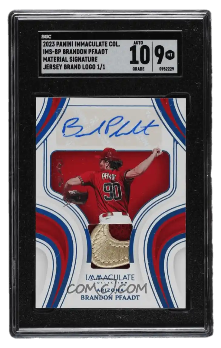 2023 Panini Immaculate Collection - Immaculate Materials Signatures - Jersey Brand Logo #IMS-BP - Brandon Pfaadt /1 SGC 9