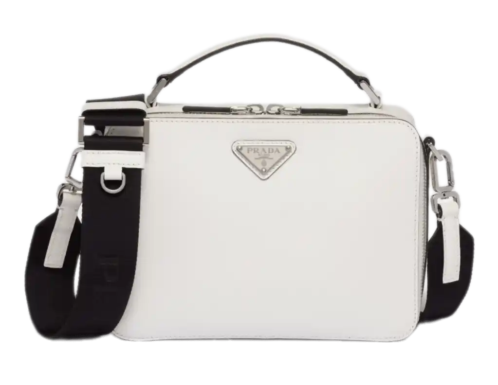 Prada Brique Medium Saffiano Leather Bag - White