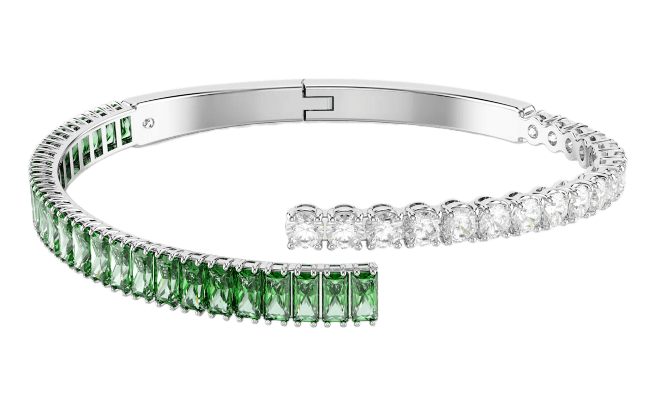 Swarovski Matrix Bangle - Green, Rhodium Plated