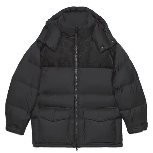 Gucci Nylon Down Jacket With GG Inserts - Black