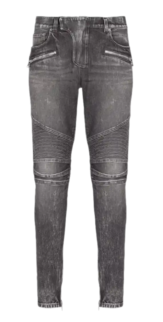 Balmain Slim-fit Biker Trousers in Denim - Grey