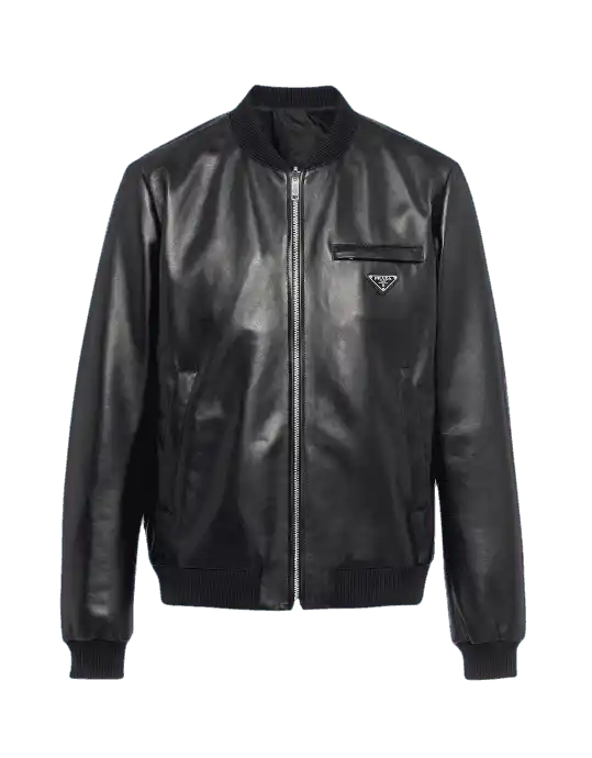 Prada Reversible Nappa Leather and Nylon Bomber Jacket - Black