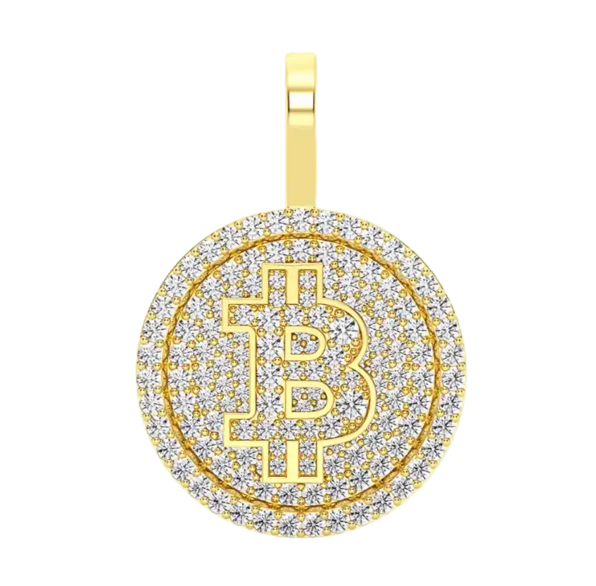 Bitcoin Diamond Pendant 14k Solid Yellow Gold 1.10ctw