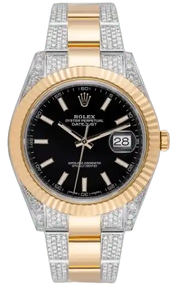 Rolex Datejust Black Dial - 41mm, Steel and Yellow Gold Custom Diamond Set Watch
