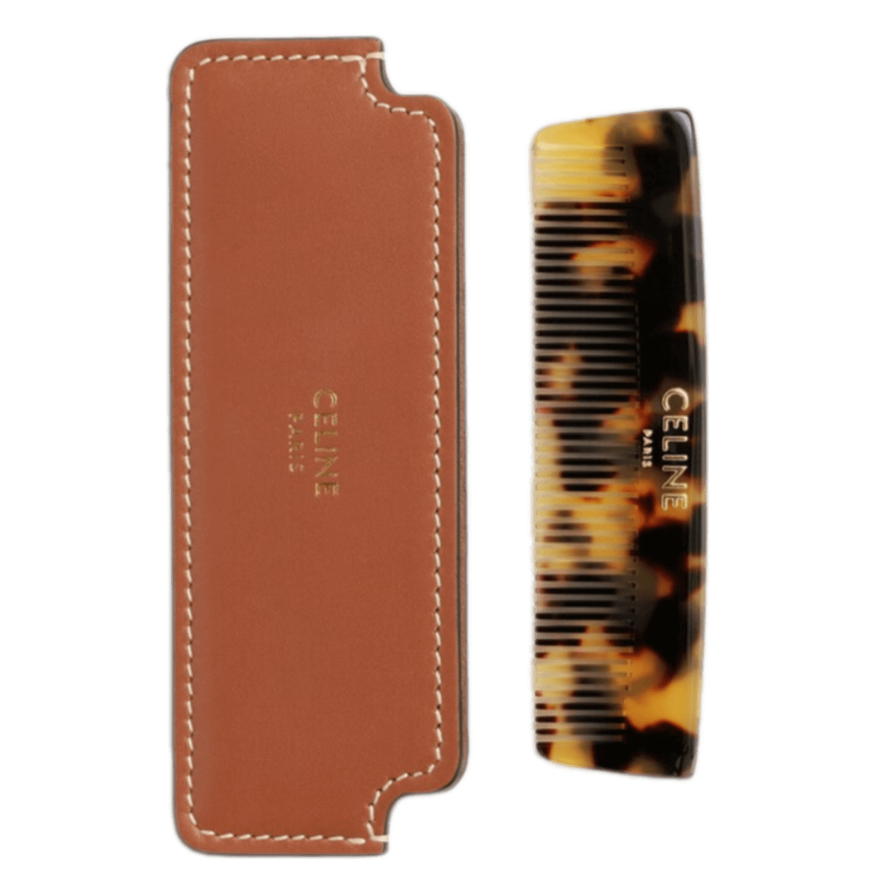 Celine Moustache Comb With Case In Natural Calfskin - Tan