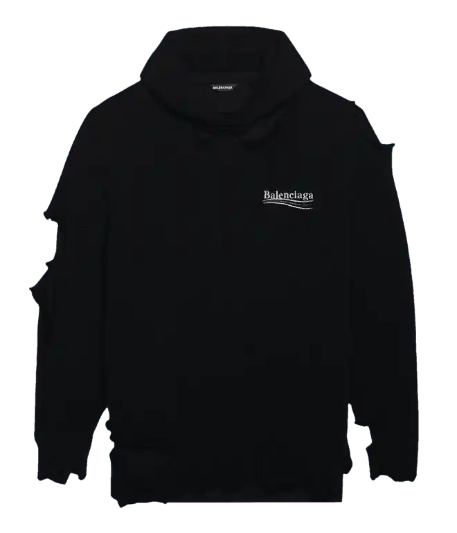 Balenciaga Political Campaign Destroyed Knit Hoodie - Black