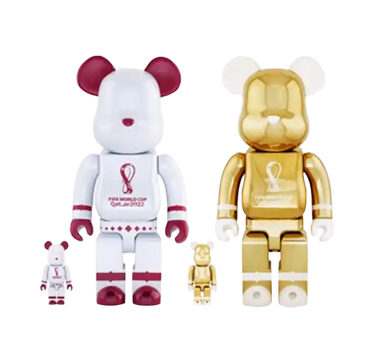 Bearbrick x FIFA World Cup Qatar 2022 100% and 400% 4-Pc Set - White Chrome/Gold