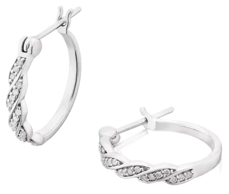 Sterling Silver 0.12ct Diamond Twist Hoop Earrings