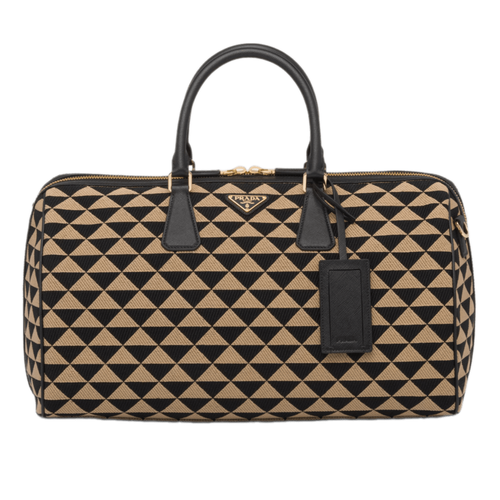 Prada Medium Symbole Embroidered Fabric Travel Bag - Black/Beige